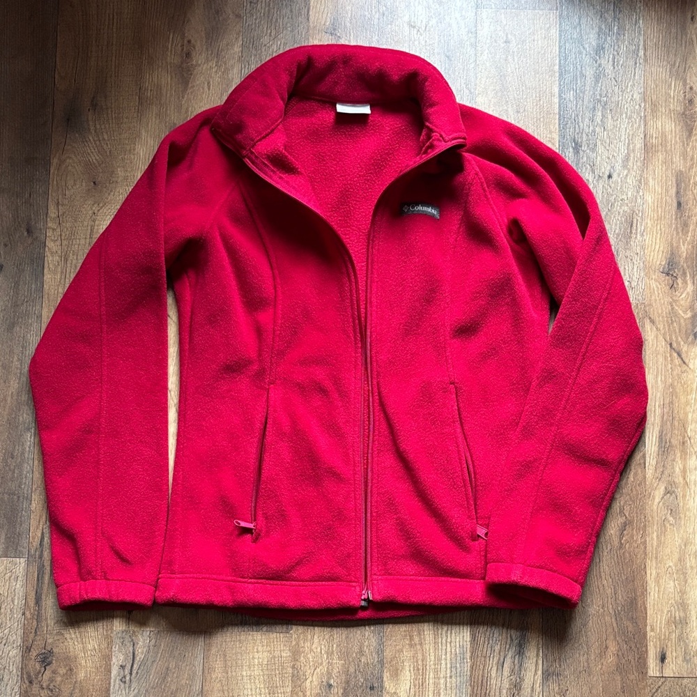 Columbia Cherry Red Fleece Zip Up Warm Cozy Winter Jacket Small
